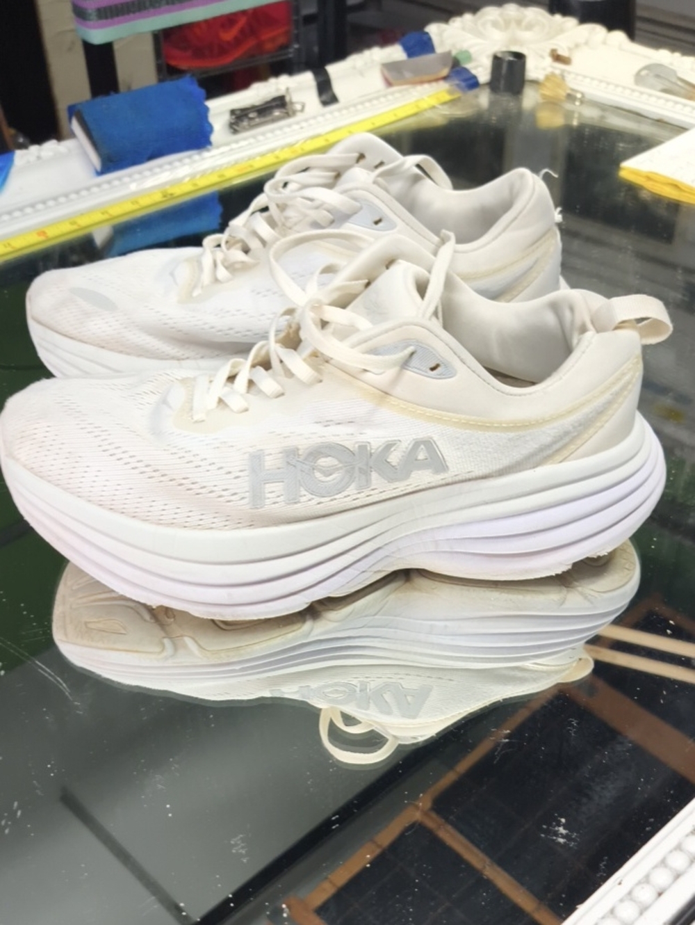Hoka Women's Cream/White Athletic Running Shoes